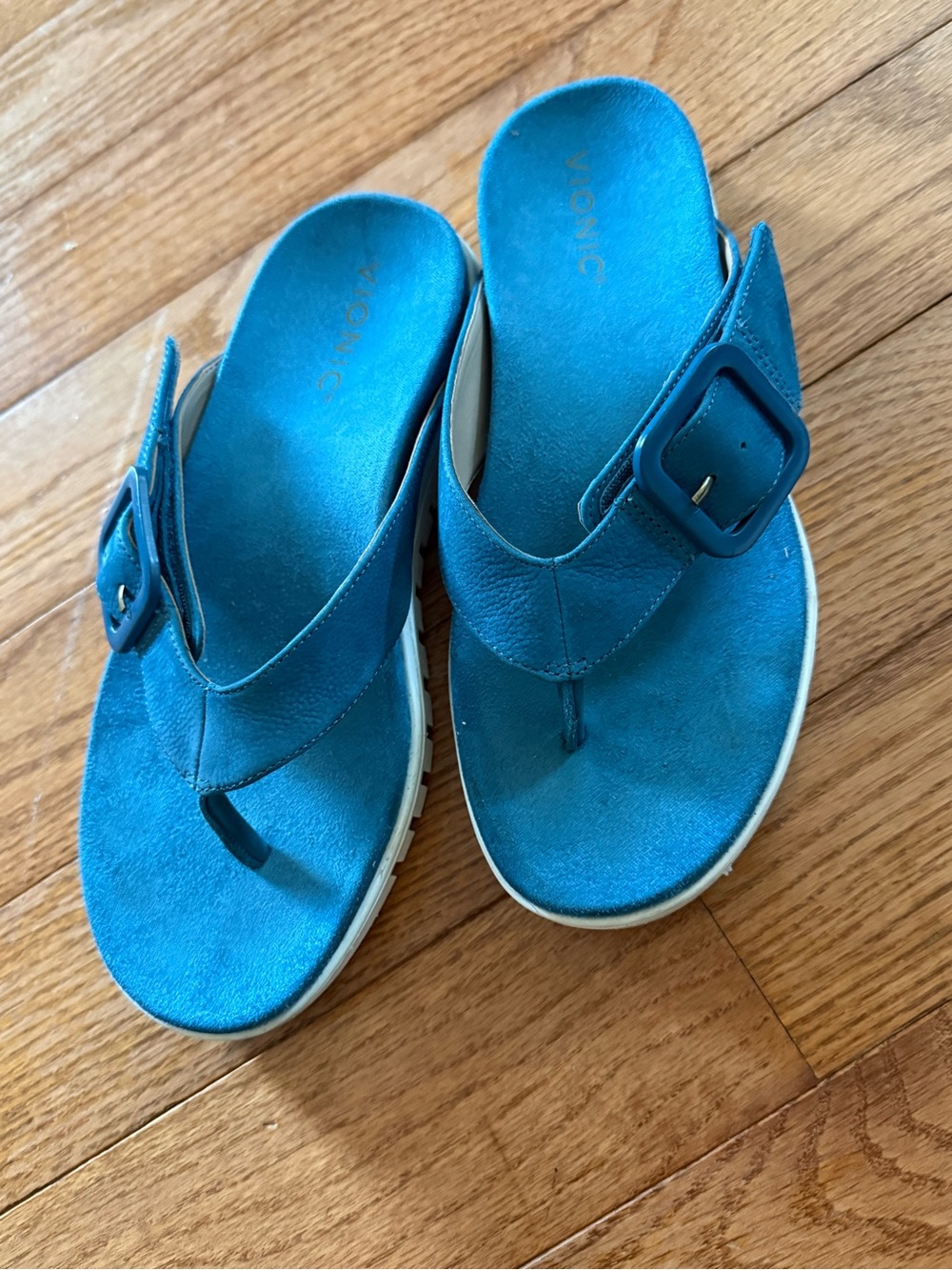 Vionic Uptown Marin Celestial Sz 7.5 Teal Nubuck Orthotic Thong Sandals Women's